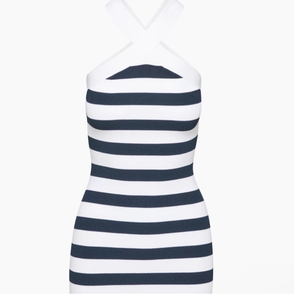 Aritzia Navy and White Halter Sheath Mini Dress - Picture 3 of 3